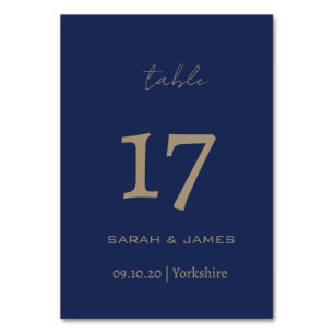 Elegant Navy Script Custom Table Number Card 