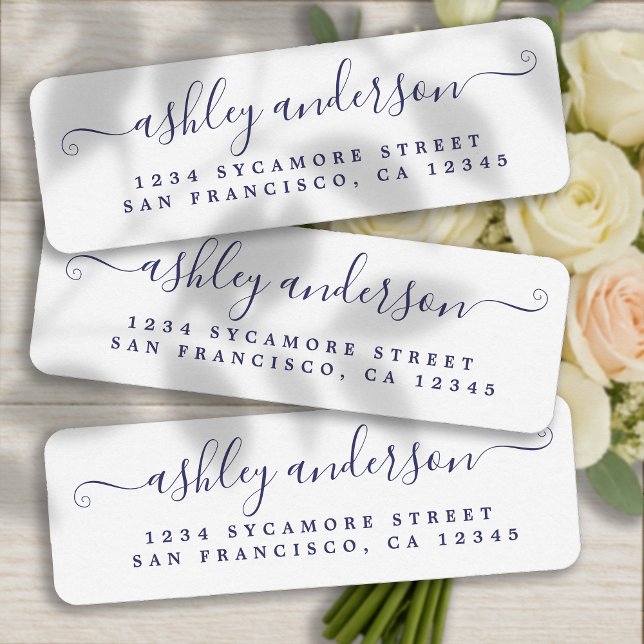 Elegant Navy Script Wedding Return Address (Creator Uploaded)