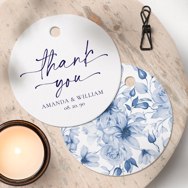 Elegant Navy Script Wedding Thank You Tag (Creator Uploaded)