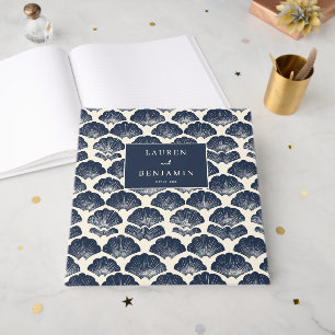 Elegant Navy Seashell Grid Guest Book