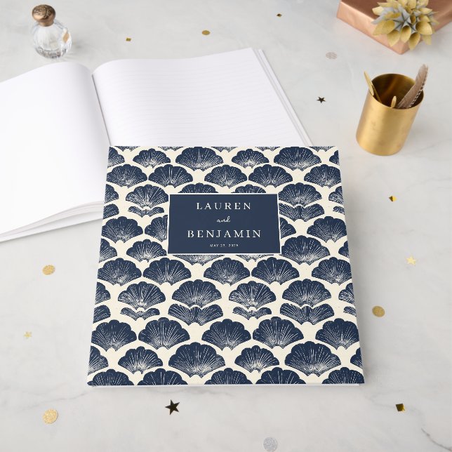 Elegant Navy Seashell Nautical Guest Book (Front Open)