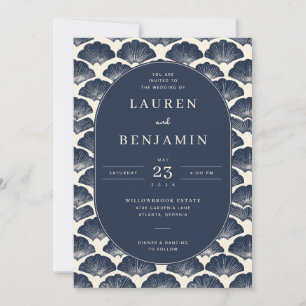 Elegant Navy Seashell Wedding Invitation