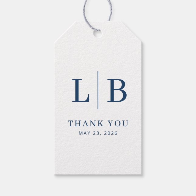 Elegant Navy Serif Wedding Favour Tags (Front)