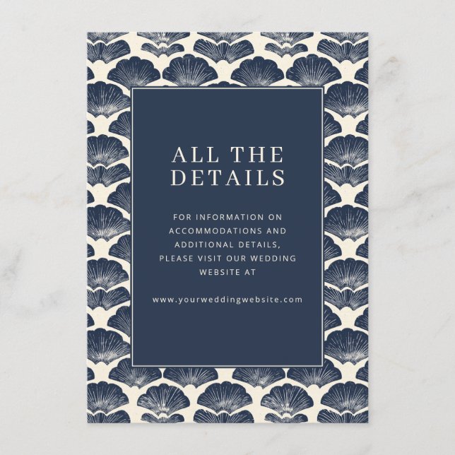 Elegant Navy Shell Motive Enclosure Card (Front)