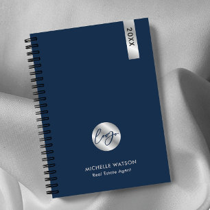 Elegant Navy & Silvee Custom Business Logo 2027 Planner