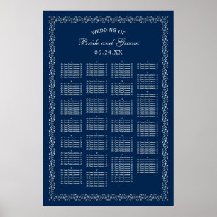 Elegant Navy Silver Alphabetical Wedding Seating Poster
