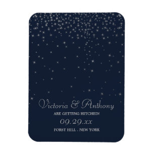 Elegant Navy & Silver Falling Stars Save The Date Magnet