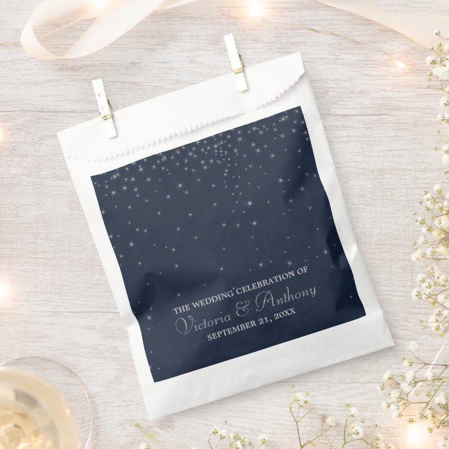 Elegant Navy & Silver Falling Stars Wedding Favour Bags (Clipped)