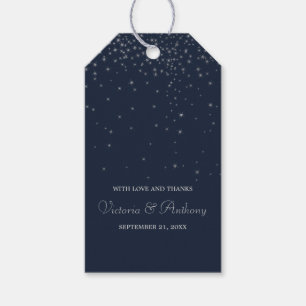 Elegant Navy & Silver Falling Stars Wedding Favour Gift Tags