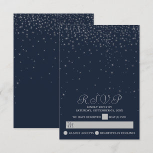 Elegant Navy & Silver Falling Stars Wedding RSVP Card