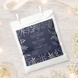 Elegant Navy & Silver Floral Wedding Collection Favour Bags