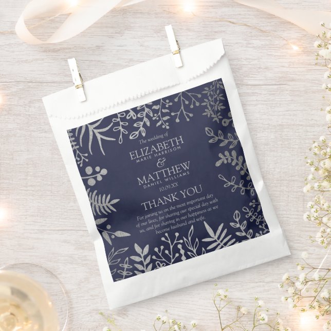 Elegant Navy & Silver Floral Wedding Collection Favour Bags (Clipped)