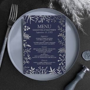 Elegant Navy & Silver Floral Wedding Collection Menu