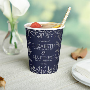 Elegant Navy & Silver Floral Wedding Collection Paper Cups