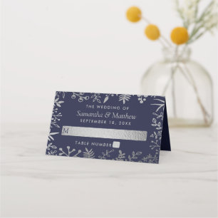Elegant Navy & Silver Floral Wedding Collection Place Card