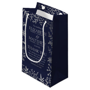 Elegant Navy & Silver Floral Wedding Collection Small Gift Bag
