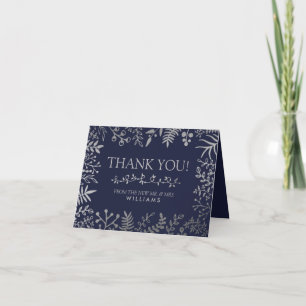 Elegant Navy & Silver Floral Wedding Collection Thank You Card