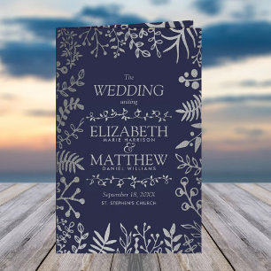 Elegant Navy & Silver Floral Wedding Program
