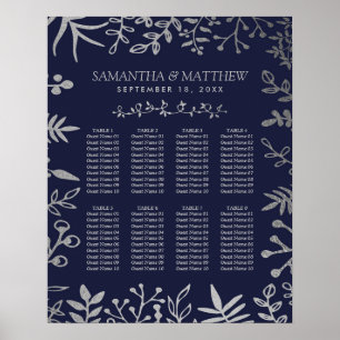 Elegant Navy & Silver Floral Wedding Seating Chart