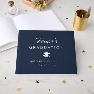 Elegant Navy Silver Graduation Guest Book