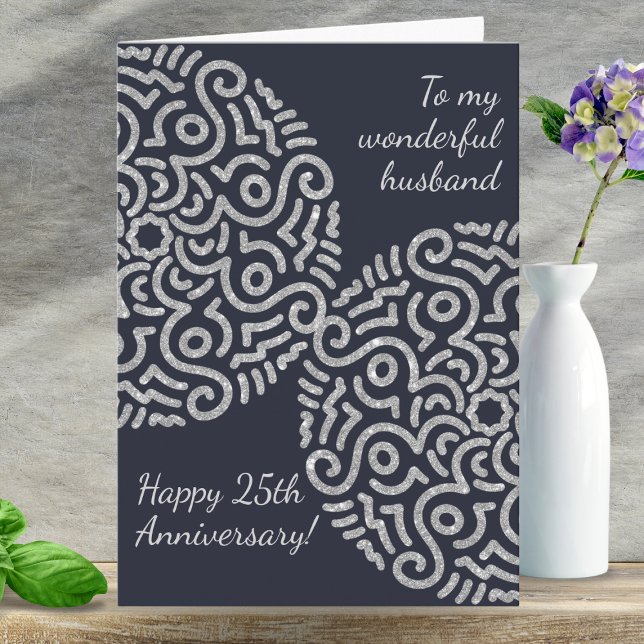 Elegant Navy Silver Mandala Wedding Anniversary Card (Have this opportunity to show love to your husband with this anniversary card.)