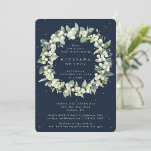 Elegant Navy Snowberry+Eucalyptus Bridal Shower Invitation
