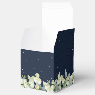 Elegant Navy Snowberry+Eucalyptus Winter Wedding Favour Box