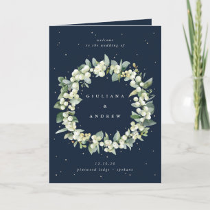 Elegant Navy Snowberry+Eucalyptus Winter Wedding Programme