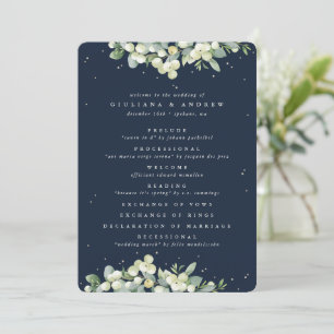 Elegant Navy Snowberry+Eucalyptus Winter Wedding Programme