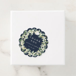 Elegant Navy Snowberry+Eucalyptus Wreath Wedding Favour Tags