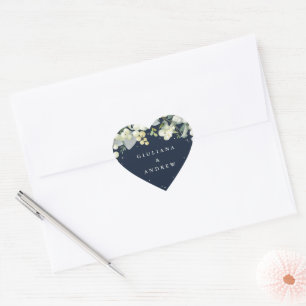 Elegant Navy Snowberry+Eucalyptus Wreath Wedding Heart Sticker
