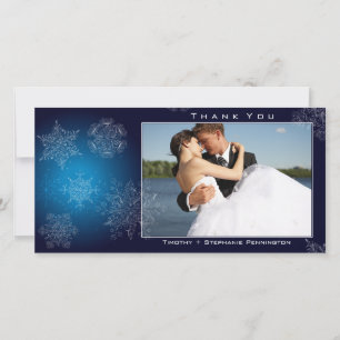 Elegant navy snowflakes wedding thank you photo card