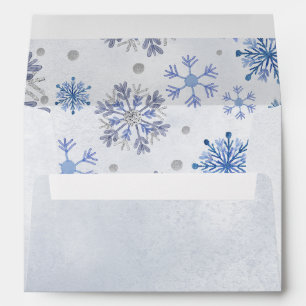 Elegant Navy Snowflakes Winter Wedding Envelope