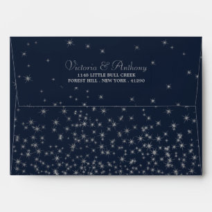 Elegant Navy & Sold Falling Stars Wedding Envelope