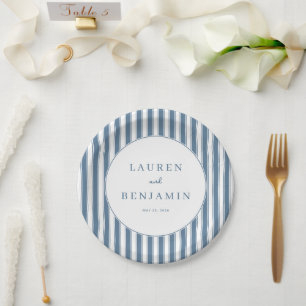 Elegant Navy Striped Circle Paper Plate