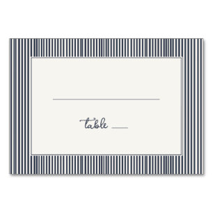 Elegant Navy Striped Minimalist Table Number