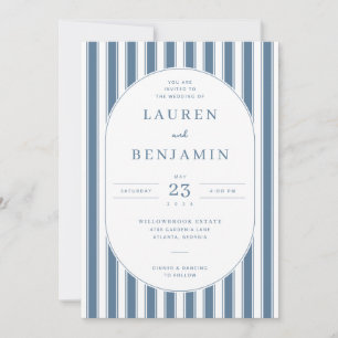 Elegant Navy Striped Wedding Invitation