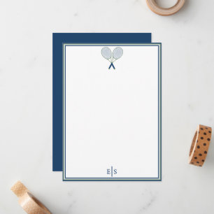 Elegant Navy Tennis Monogram Flat Note Card