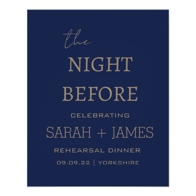 Elegant Navy the Night Before Rehearsal Dinner Poster (Front)