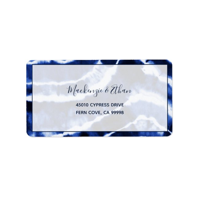 Elegant Navy Tie Dye Wedding RSVP Return Address Label (Front)