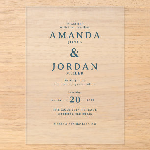 Elegant Navy Typographic Acrylic Invitations