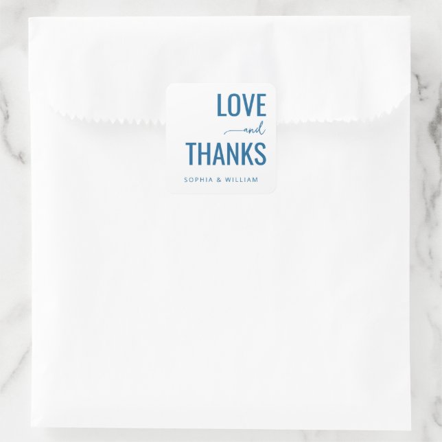 Elegant Navy Typographic Love Thanks Square Sticker (Bag)