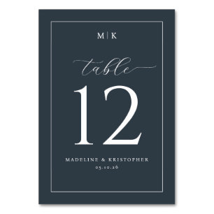 Elegant Navy Typographic Table Number