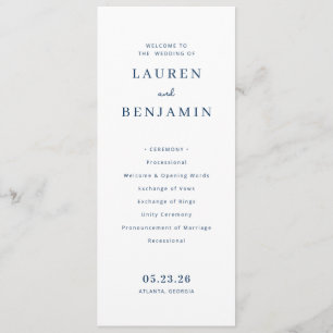 Elegant Navy Typographic Wedding Ceremony Programme