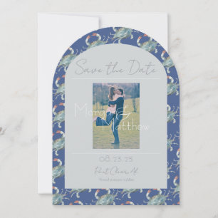Elegant Navy Watercolor Crab Wedding Save the Date Invitation