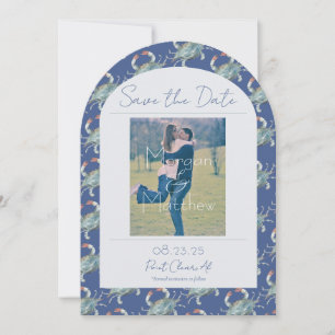 Elegant Navy Watercolor Crab Wedding Save the Date Invitation