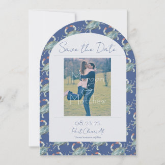 Elegant Navy Watercolor Crab Wedding Save the Date Invitation