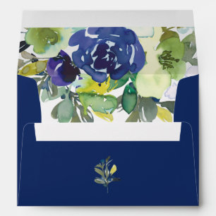 Elegant Navy Watercolor Floral Wedding Blue Envelope
