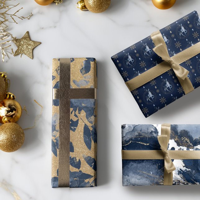 Elegant Navy Watercolor Ink & Golden Jewel Wrapping Paper Sheet (Elegant Navy Watercolor Ink & Golden Jewel Wrapping Paper Sheets)