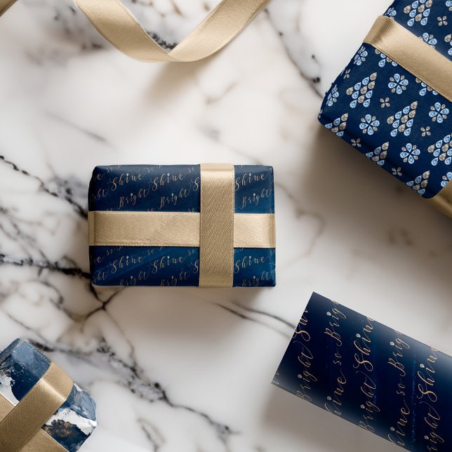 Elegant Navy Watercolor Ink & Golden Jewels Wrapping Paper Sheet (Elegant Navy Watercolor Ink & Golden Jewels Wrapping Paper Sheets)